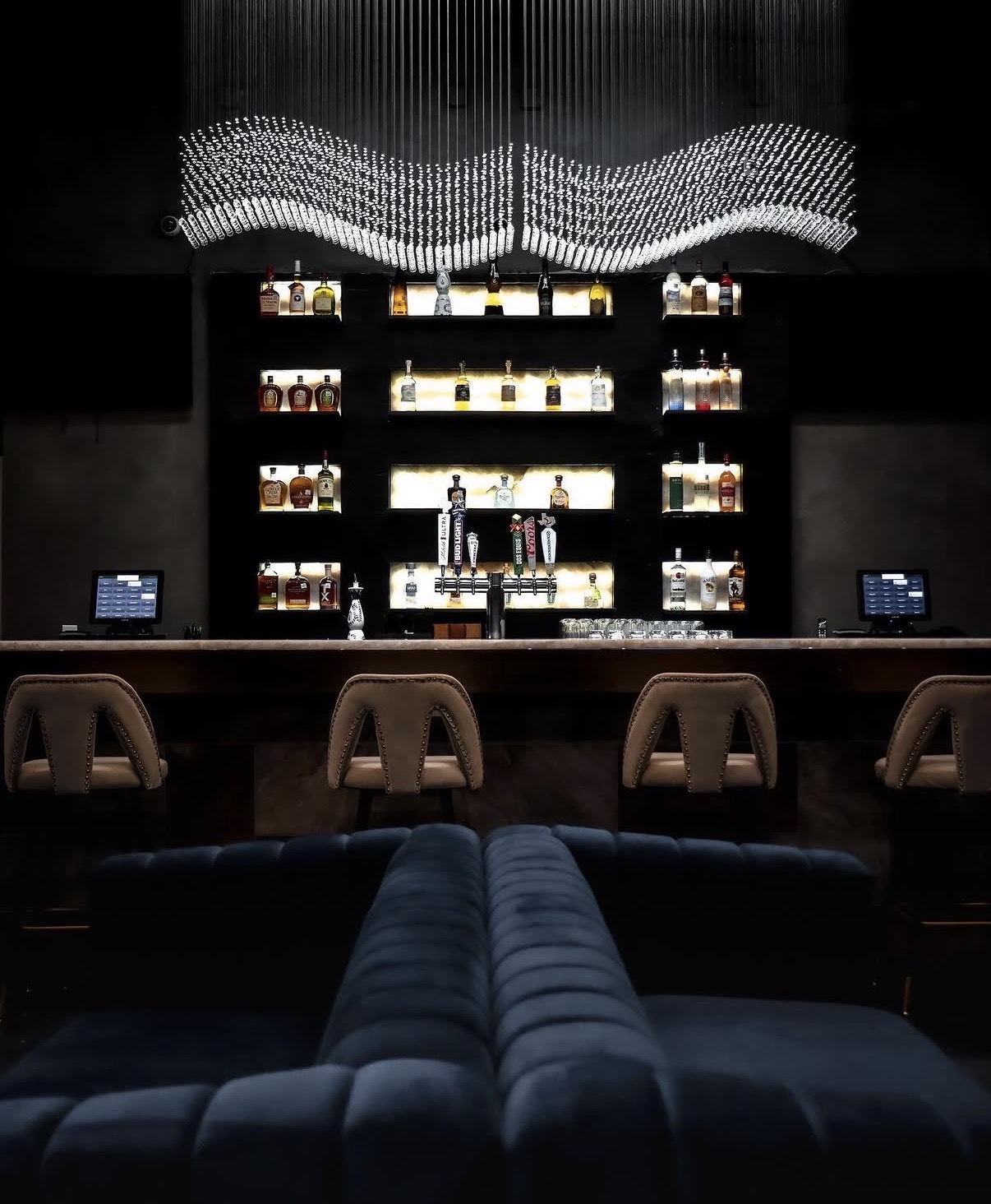 Lux Lounge bar with backlit spirits display