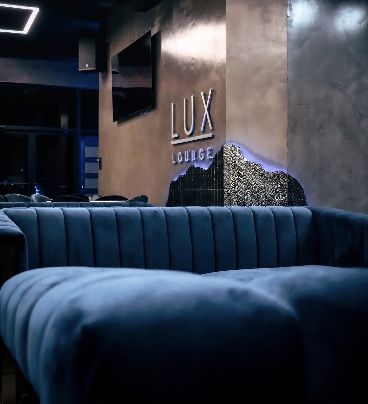 Lux Lounge blue velvet seating area